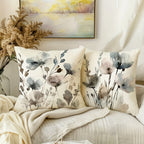 4-Piece Boho Poppy Flower Throw Pillow Covers Watercolor Chinoiserie Floral Soft Tones Decorative Cushion Covers 18x18 Inch Sofa Bedroom Office Car Farmhouse No Insert