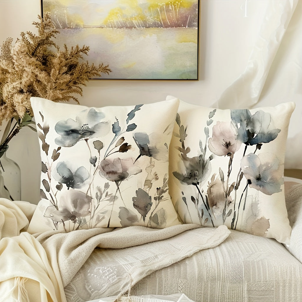 4-Piece Boho Poppy Flower Throw Pillow Covers Watercolor Chinoiserie Floral Soft Tones Decorative Cushion Covers 18x18 Inch Sofa Bedroom Office Car Farmhouse No Insert