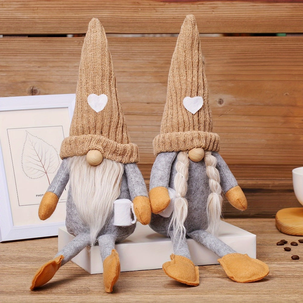 Gnome Home Decor Set of 2 Collectible Gnome Figurines Holiday Decor for Living Room Bedroom Office Desktop Ornaments Birthday Mothers Day Fathers Day Gifts for Women Men Cute Scandinavian Tomte Shelf Decor