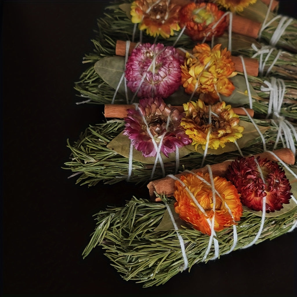 Dried Botanical Plant Sticks Bundle 5pcs Handmade Rosemary Cinnamon Bay Leaves Daisy Aromatic Home Decor Festival Gift