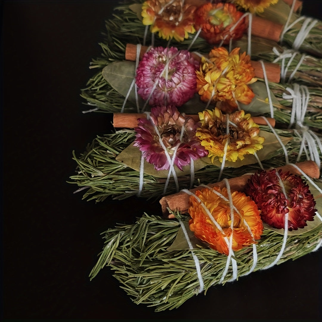 Dried Botanical Plant Sticks Bundle 5pcs Handmade Rosemary Cinnamon Bay Leaves Daisy Aromatic Home Decor Festival Gift