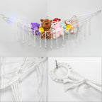 Stuffed Animal Storage Hammock with Star Lights – Corner Mesh Toy Organizer with Hooks for Kids Room, Bedroom & Nursery | White, Black & Pink