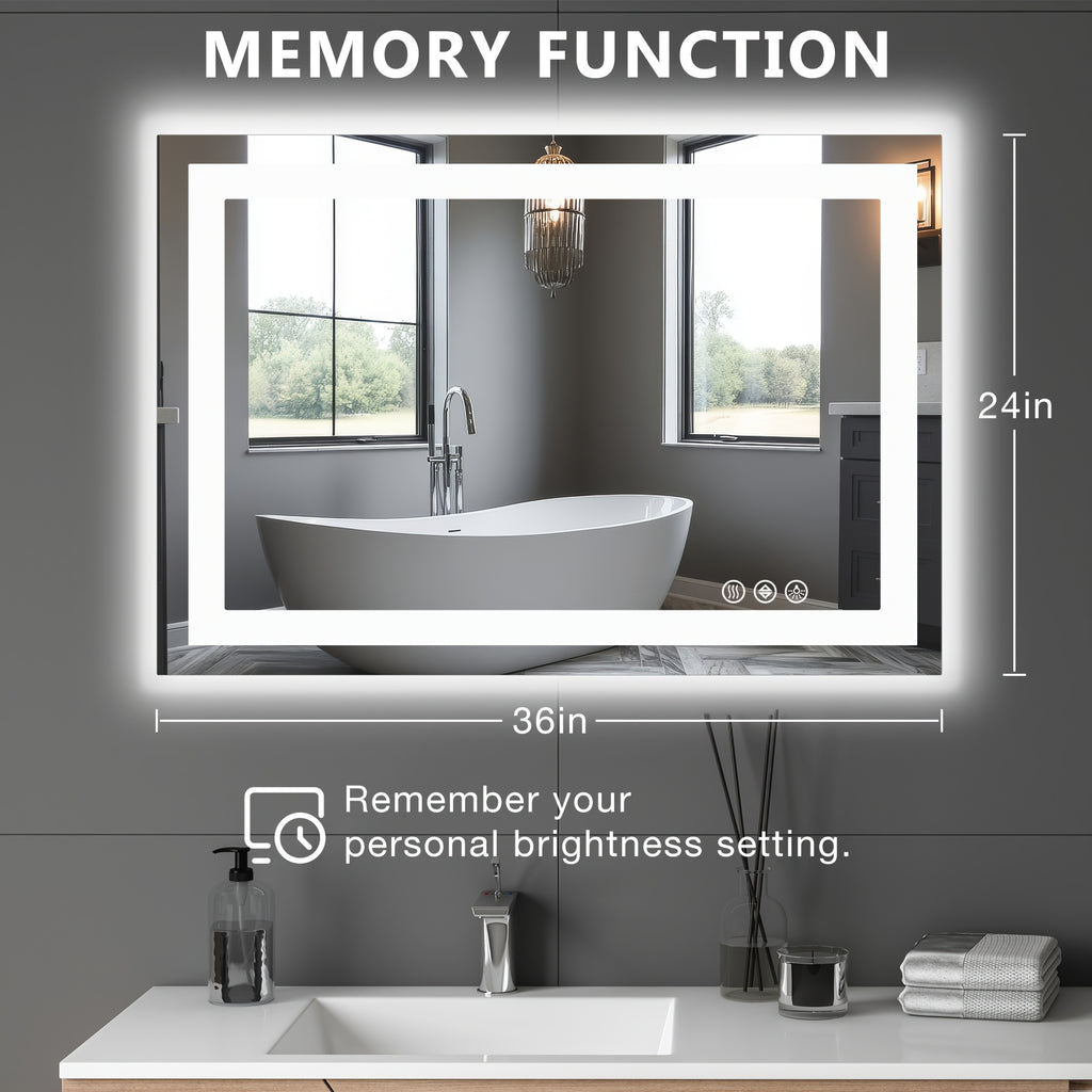 Anti-Fog LED Bathroom Mirror with Dual Light Source & 3-Color Modes | Wall Mount Vanity Mirror | 120V US Plug | 4 Sizes