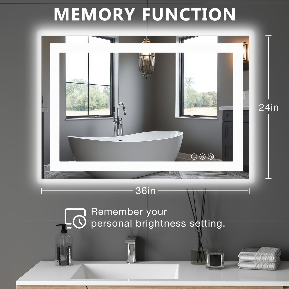 Anti-Fog LED Bathroom Mirror with Dual Light Source & 3-Color Modes | Wall Mount Vanity Mirror | 120V US Plug | 4 Sizes