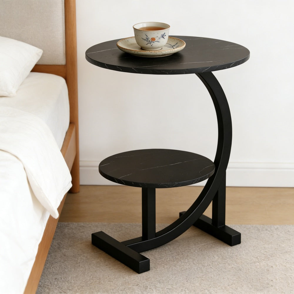 Metal Frame Side Table – 1 or 2 Tier | Indoor & Outdoor Bedside Table | Lightweight & Space-Saving | Living Room, Balcony, Office