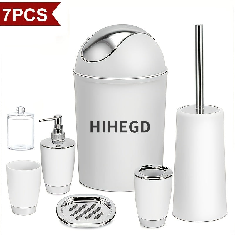 7-Piece Luxury Bathroom Accessory Set Modern Style Trash Can Toilet Brush Soap Dispenser Dish Toothbrush Holder Mouthwash Cup