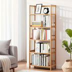 5-Tier Multifunctional Bamboo Bookshelf & Display Rack – Space-Saving Standing Storage Shelf for Home Office Living Room Nordic Minimalist Style Easy Assembly
