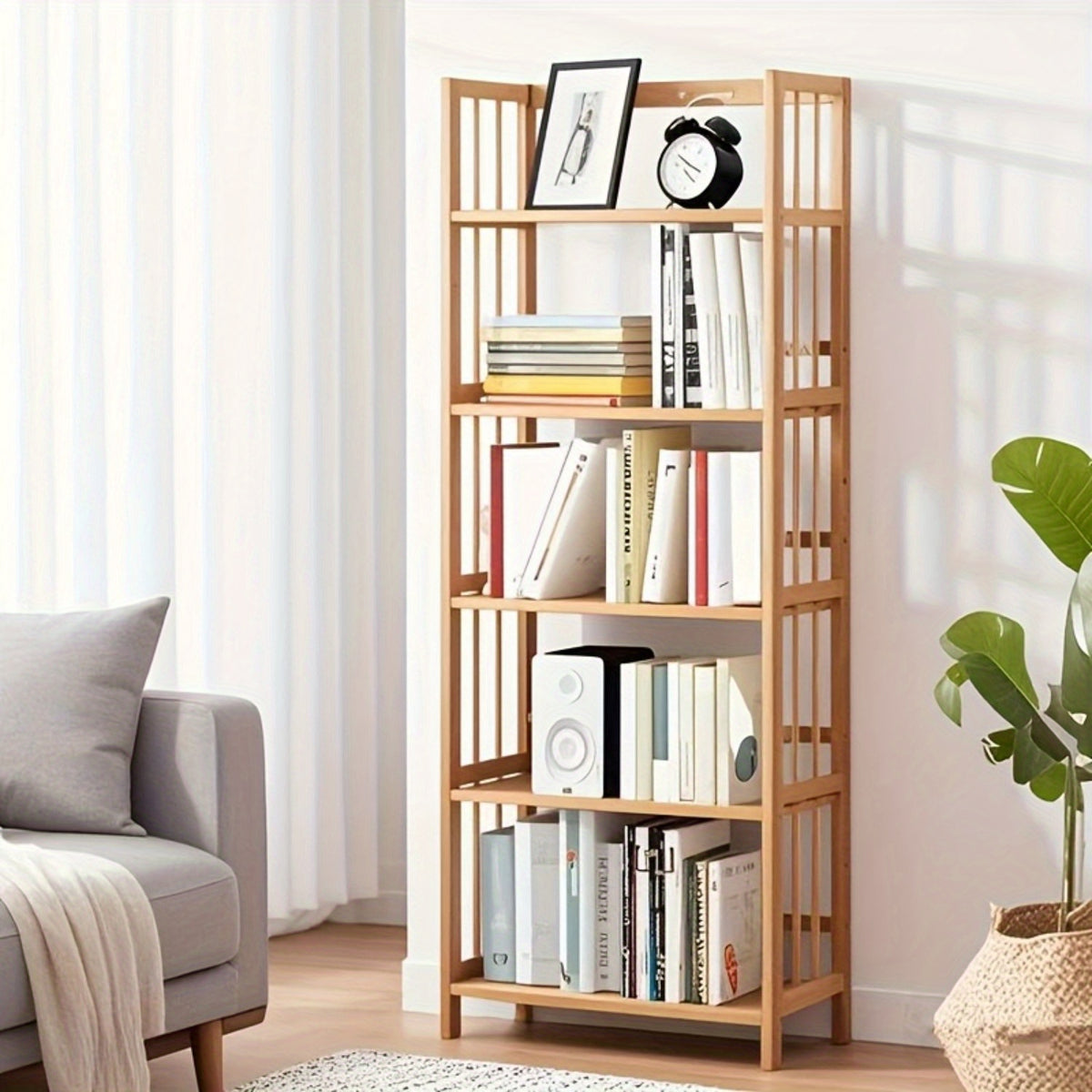 5-Tier Multifunctional Bamboo Bookshelf & Display Rack – Space-Saving Standing Storage Shelf for Home Office Living Room Nordic Minimalist Style Easy Assembly