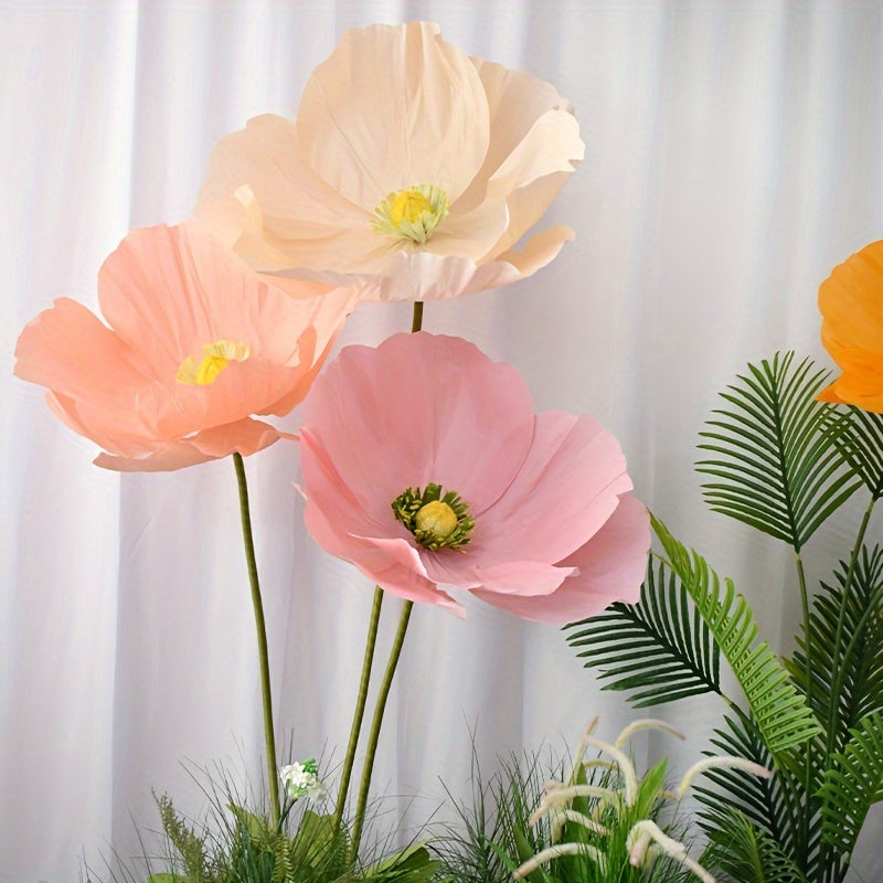 Giant Artificial Paper Peony Flowers Set of 3 – Large Paper Craft Floral Arrangements with Base Stems for Wedding, Birthday Party, Home Decor & Window Display