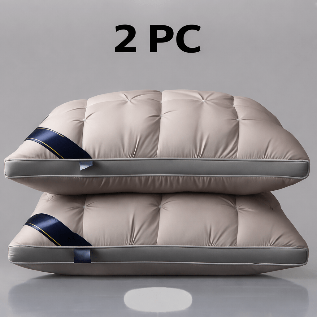 Hotel Quality Bed Pillows - Luxury Soft Polyester Fiber Satin Cover, Deep Sleep Neck Support No-Collapse, Zipper Closure Machine Washable, All-Season, 1/2/3/4-Pack White & Gray