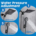 Rain Shower System with Handheld Showerhead 8/10/12 Inch Rainfall Head, All-Metal T-Splitter, 13-Inch Arm, 78-Inch Hose, 6-Function Spray Settings & Anti-Clogging Nozzle – Chrome & Black