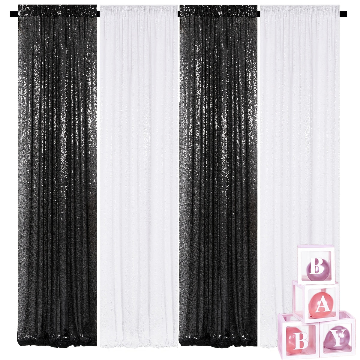Sequin Backdrop Curtains 4 Panels 2FT x 8FT Glitter Party Decorations for Wedding Birthday Photo Booth Stage Background 30+ Colors