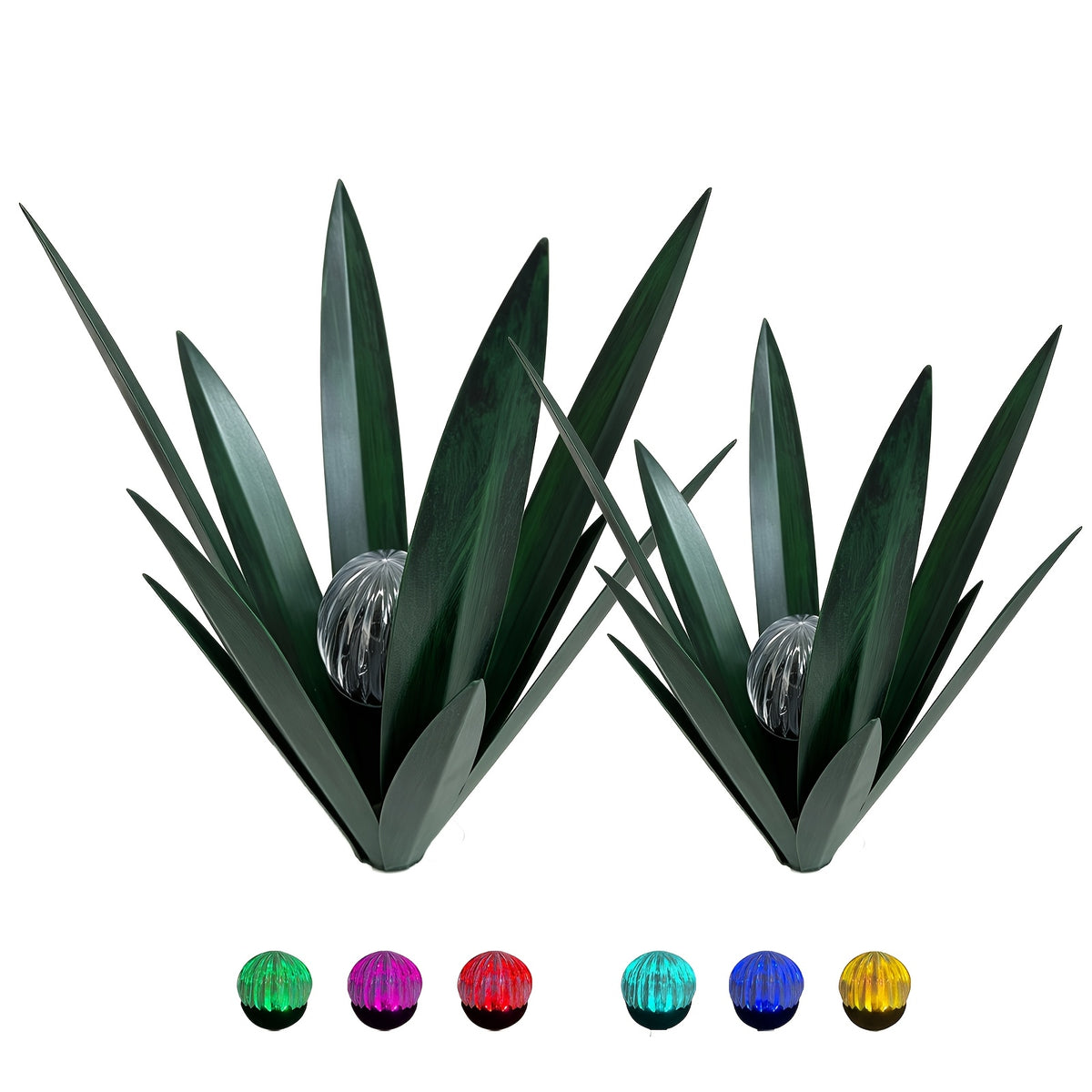 Metal Agave Solar Garden Lights Set of 2 (Large & Small) – Auto Dusk-to-Dawn Outdoor Stake Lights for Lawn, Courtyard, Garden & Patio Decor, 8 Color Options
