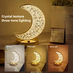 Crystal Touch Table Lamp Moon or Star Shape, Rechargeable Dimmable Bedside Lamp with 3 Color Modes, Aesthetic Bedroom Night Light for Living Room, Christmas & Holiday Decoration Gift