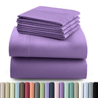 Hannah Bedding Sheet Set 6pcs Brushed Polyester 16" Deep Pocket – Embroidered Pillowcases Hotel Luxury Soft Bed Sheets for Twin Full Queen King Cal King, 24 Colors