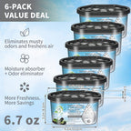 Dehumidifier Boxes 6-Pack Scented Moisture Absorber & Odor Eliminator – No Electricity, Compact PVC, 4 Scents for Closet, Bathroom, Bedroom, RV & Boat (Lavender, Fresh Linen, Jasmine, Bamboo Charcoal)