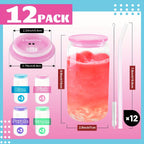 Frosted Glass Tumblers Set 16oz - Borosilicate Can Glasses with Acrylic Lids for Iced Coffee, Juice & Soda, Sublimation Ready, 8 or 12 Pack Perfect Christmas Holiday Gift