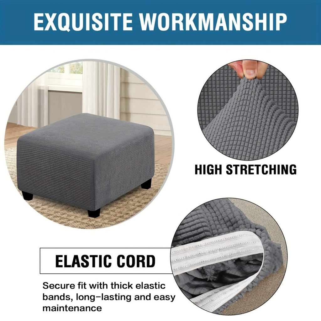 Stretch Ottoman Footstool Cover Elastic Square Slipcover – Grip Polyester Stretch Protector with Elastic-Band Closure, Machine Washable Footstool Cover for Home & Office, 1pc