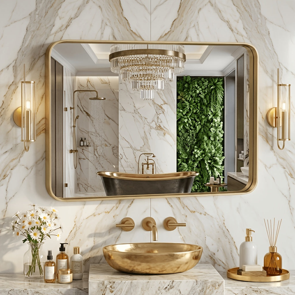 Metal Framed Rounded Rectangle Wall Mirror for Bathroom – Over Sink, Horizontal or Vertical Hanging, Modern Farmhouse Decor, Matte Black, Gold & Silver, Multiple Sizes 16x20 to 36x48 In