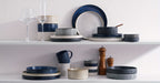 12-Piece Stoneware Dinnerware Set for 4 – Reactive Glaze Plates & Bowls, Lead-Free, Microwave & Dishwasher Safe, Raised Stripe Edge Design (Cappuccino White or Vanilla White)