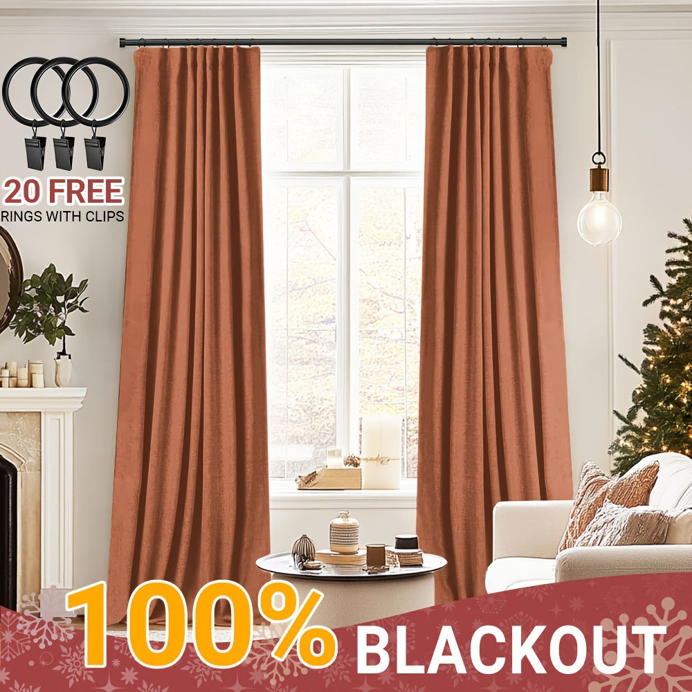 Blackout Curtains for Living Room & Bedroom - 100% Blackout Textured Panels, Thermal Insulated, Rod Pocket & Clip Rings, Multiple Sizes & Colors