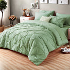 Luxury Pleated Comforter Set 5/7 Pcs – Soft Plush Fiber Fill, Quilted Comforter, Fitted Sheet, Flat Sheet, Pillowcases & Shams, Twin Full Queen King Year-Round Bedding