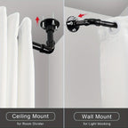 Adjustable Industrial Black Pipe Curtain Rod 1 Inch Wrap-Around with Brackets, Indoor Outdoor Patio Room Divider, 4 Sizes 28-45in to 28-84in