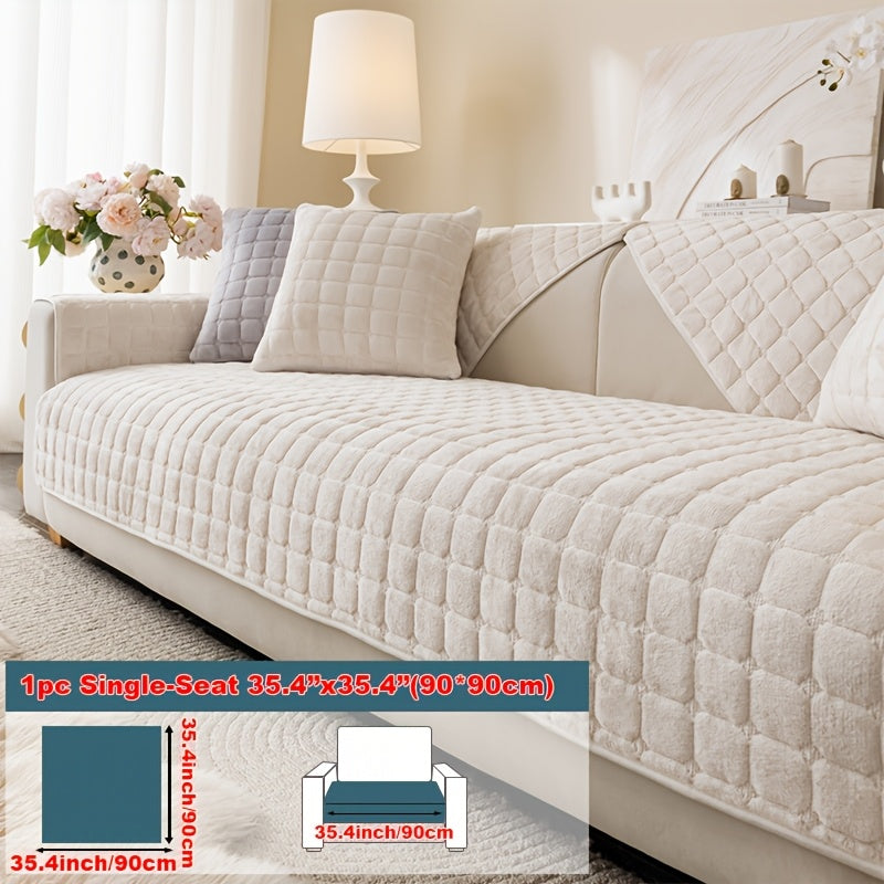 Short Plush Sofa Cover Soft Thick Pet Friendly All Season Sofa Protector Machine Washable for 1 2 3 4 Seater Living Room Bedroom Office Winter