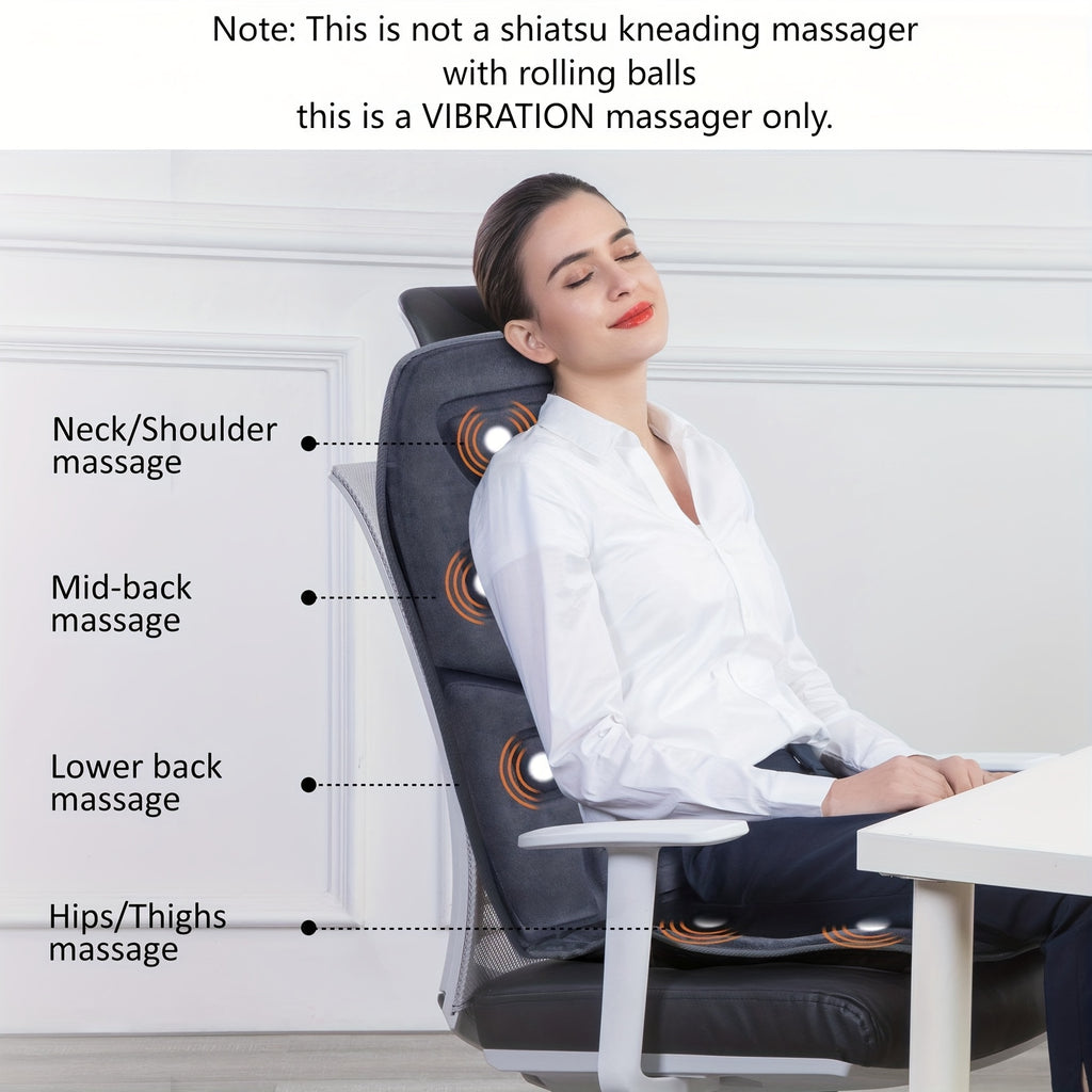 Heated Massage Seat Cushion with 10 Vibration Motors – 5 Modes 3 Intensity Levels Back & Seat Warmer Pad for Recliner Office Chair, 30-Min Auto Shut-Off, Father's Day Mother's Day Gift