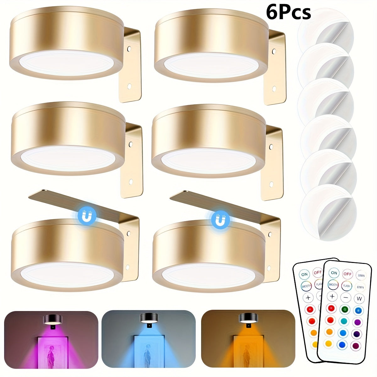 RGB LED Picture Frame Light Battery Operated Magnetic Art Display Lighting with Remote – 13 Color Wireless Painting Light for Wall Art, Gallery, & Party Decor (3-Pack & 6-Pack)