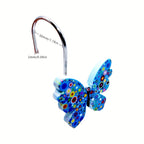 Butterfly Shower Curtain Hooks 12 Pack - Decorative Rustproof Metal Curtain Hook Rings, Colorful Aesthetic Design for Bathroom, Wardrobe & Living Room, Green Blue Tricolor Options