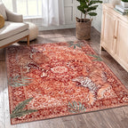 Tiger Jungle Area Rug – Washable Non-Slip Indoor Carpet for Living Room, Bedroom & Home Office | Red, Green, Beige | 5x7 to 9x12 ft | Nuvia Haven