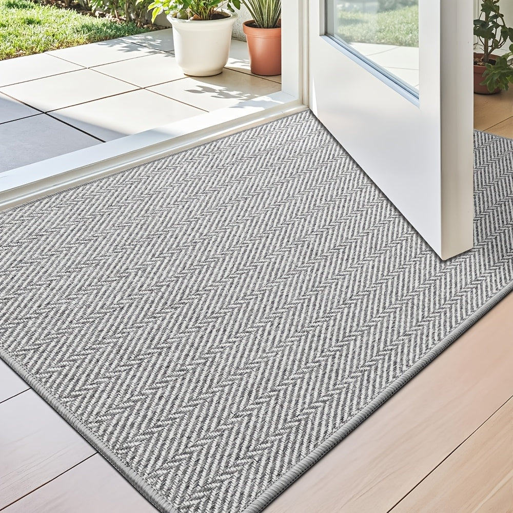 Non-Slip Doormat Low Profile Indoor Outdoor Entry Mat Dirt Trapper – Front Door, Entryway, Patio, Porch & Garage Rug, 4 Sizes, Beige & Grey