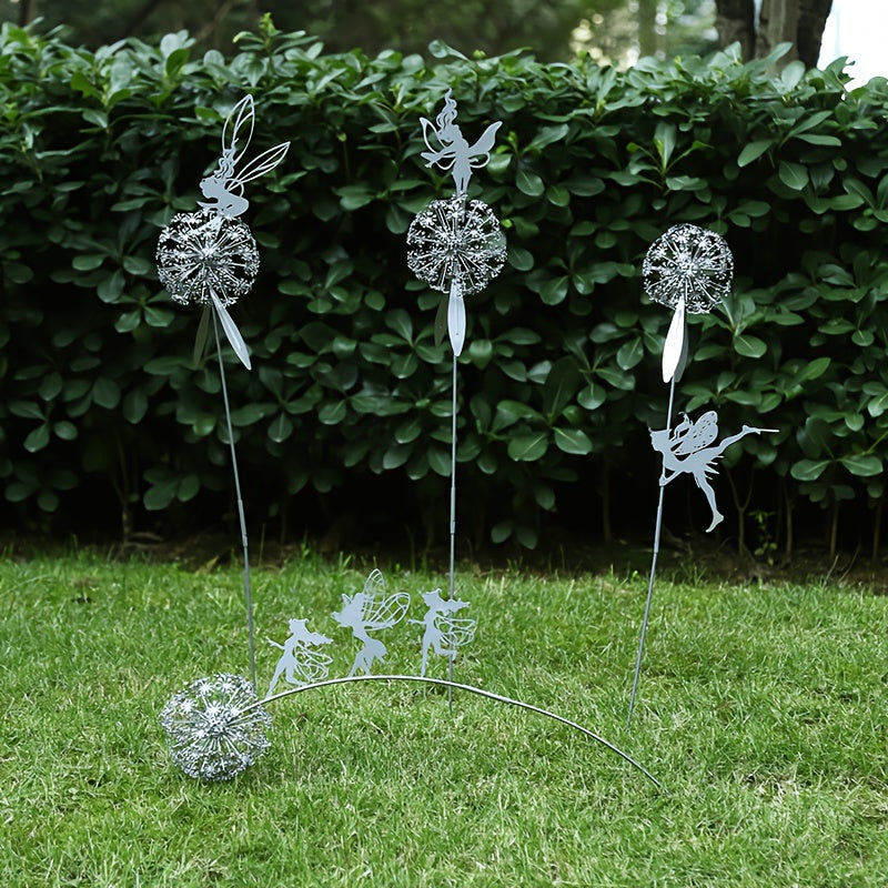Stainless Steel Dancing Flower Fairy & Dandelion Garden Sculpture, Weather-Resistant Metal Outdoor Art Decor for Patio, Courtyard & Lawn, No Electricity Needed, Valentine's Day & Holiday Gift