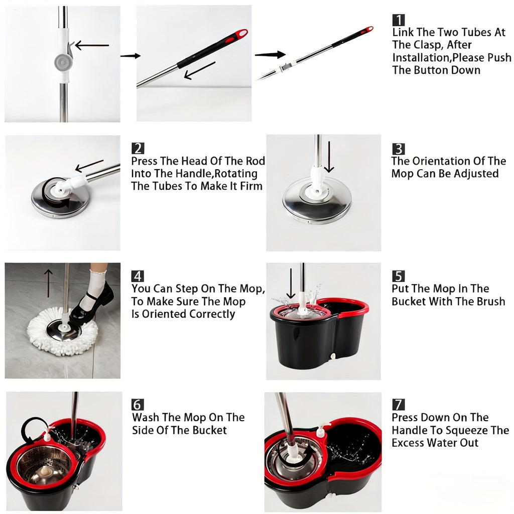 Spin Mop and Bucket Set with Wringer, 360° Dual-Drive Wringing System, 3 Microfiber Mop Heads for Hardwood Tile Marble Laminate Floor Cleaning