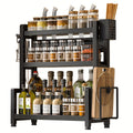 3-Tier Heavy-Duty Carbon Steel Kitchen Shelf Standing Storage Rack – Space-Saving Countertop Organizer for Spices, Knives, Utensils & Spoon Holder, Sturdy Multi-Tier Shelf for Small Kitchens
