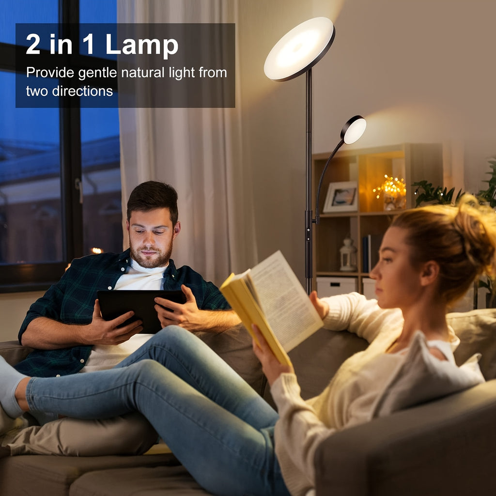 LED Torchiere Floor Lamp 27W+7W Dual Light with Reading Arm, 4 Color Temperatures, Dimmable, Remote & Touch Control – Home & Office Standing Lamp | Nuvia Haven