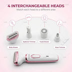 4-in-1 Electric Shaver for Women Rechargeable Grooming Kit Wet Dry Painless Lady Razor for Face Nose Legs Underarm Bikini Trimmer Luxury Gift Set