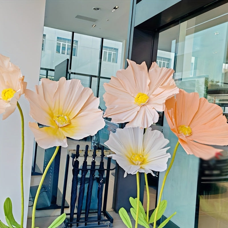 Giant Artificial Paper Peony Flowers Set of 3 – Large Paper Craft Floral Arrangements with Base Stems for Wedding, Birthday Party, Home Decor & Window Display