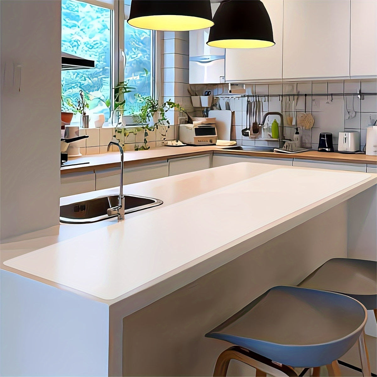Silicone Kitchen Counter Mat Extra Large, Nonslip Heat Resistant Countertop Protector, Nonstick Waterproof Craft Mat & Table Placemat, Multi-Size in Gray, Black & Translucent