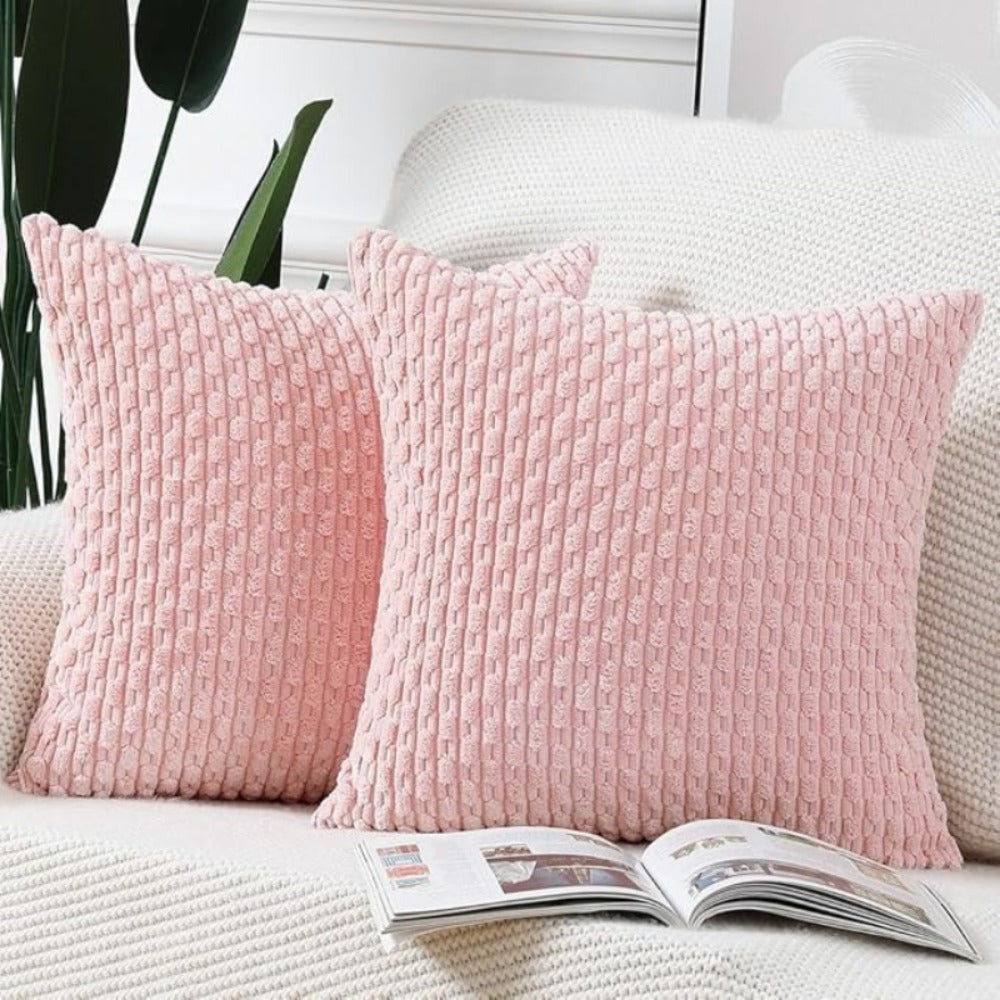 Corduroy Throw Pillow Set of 2 with Inserts 18x18 Ultra-Soft Double-Sided Cushions Washable Cover for Couch Bed Sofa Living Room Home Decor 7 Colors