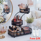 3-Tier Metal Mesh Countertop Storage Rack with Hooks, Space-Saving Organizer for Bathroom & Kitchen – Heavy-Duty Cosmetic, Perfume & Toiletry Display Stand, Black or White, Mini Available