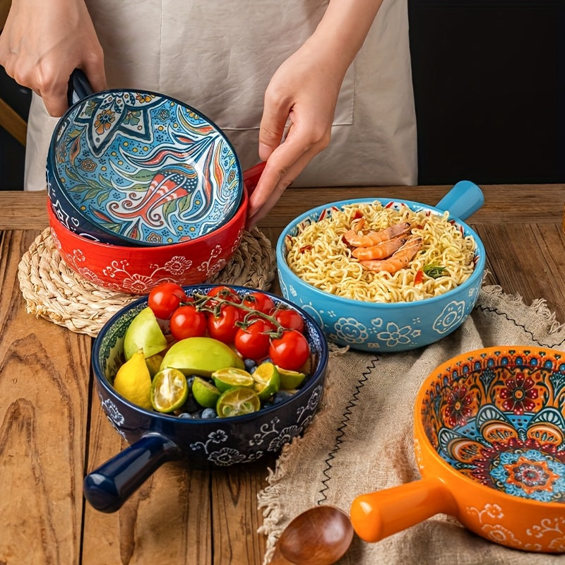 Bohemian Noodle Bowl Set with Lids Microwave Dishwasher & Oven Safe – Ceramic Soup Salad Fruit Meal Prep Bowls for Home, Office & Travel – 4 or 8 Piece