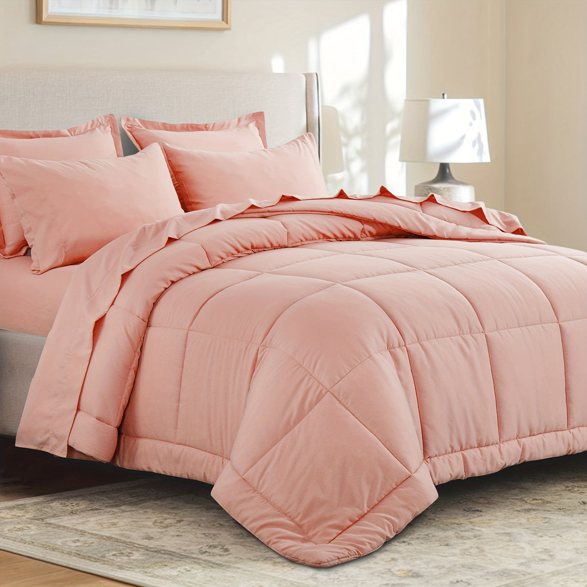 Bed in a Bag Queen 7 Piece Fluffy Comforter Set – Ultra-Soft Microfiber Bedding with Comforter, Fitted Sheet, Flat Sheet & 4 Pillowcases, Hypoallergenic Breathable All Season Bedding Gift for Her