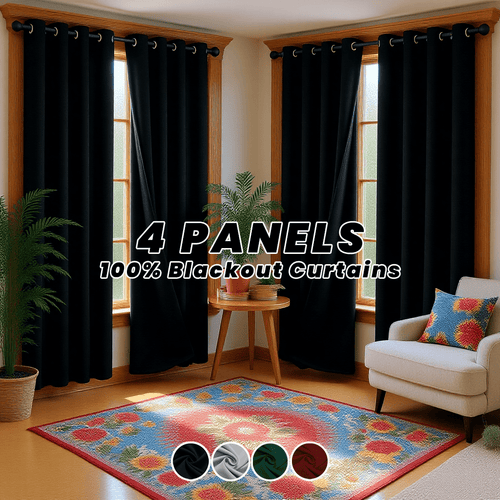 4-Panel 100% Blackout Velvet Curtains – Thermal Insulated, Noise Reducing, Privacy | Living Room & Bedroom | 4 Colors, 6 Sizes | Nuvia Haven