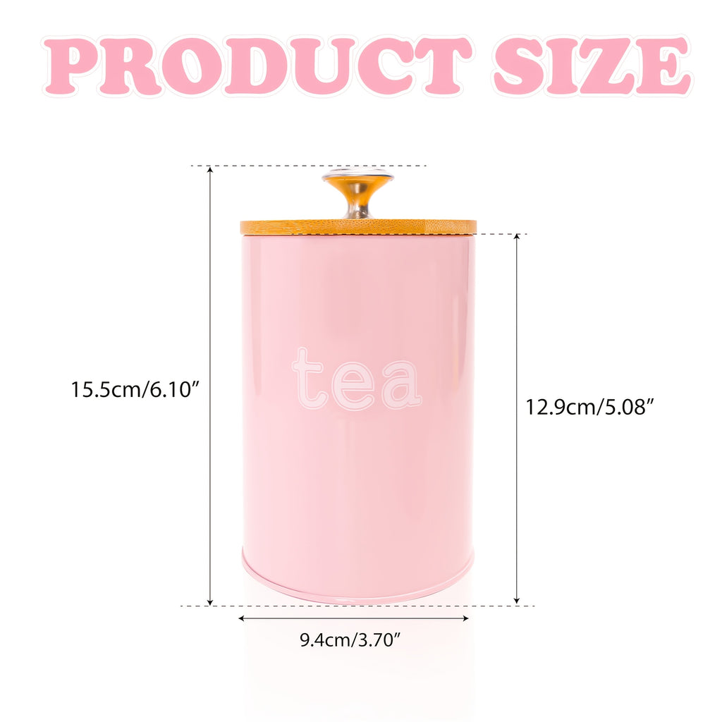Airtight Storage Canister Set of 3 with Bamboo Lid & Metal Base - Stackable Kitchen Pantry Jars for Tea, Coffee, Spices, Nuts, Grains & Dry Goods, Pink Canister Set