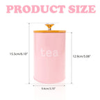 Airtight Storage Canister Set of 3 with Bamboo Lid & Metal Base - Stackable Kitchen Pantry Jars for Tea, Coffee, Spices, Nuts, Grains & Dry Goods, Pink Canister Set