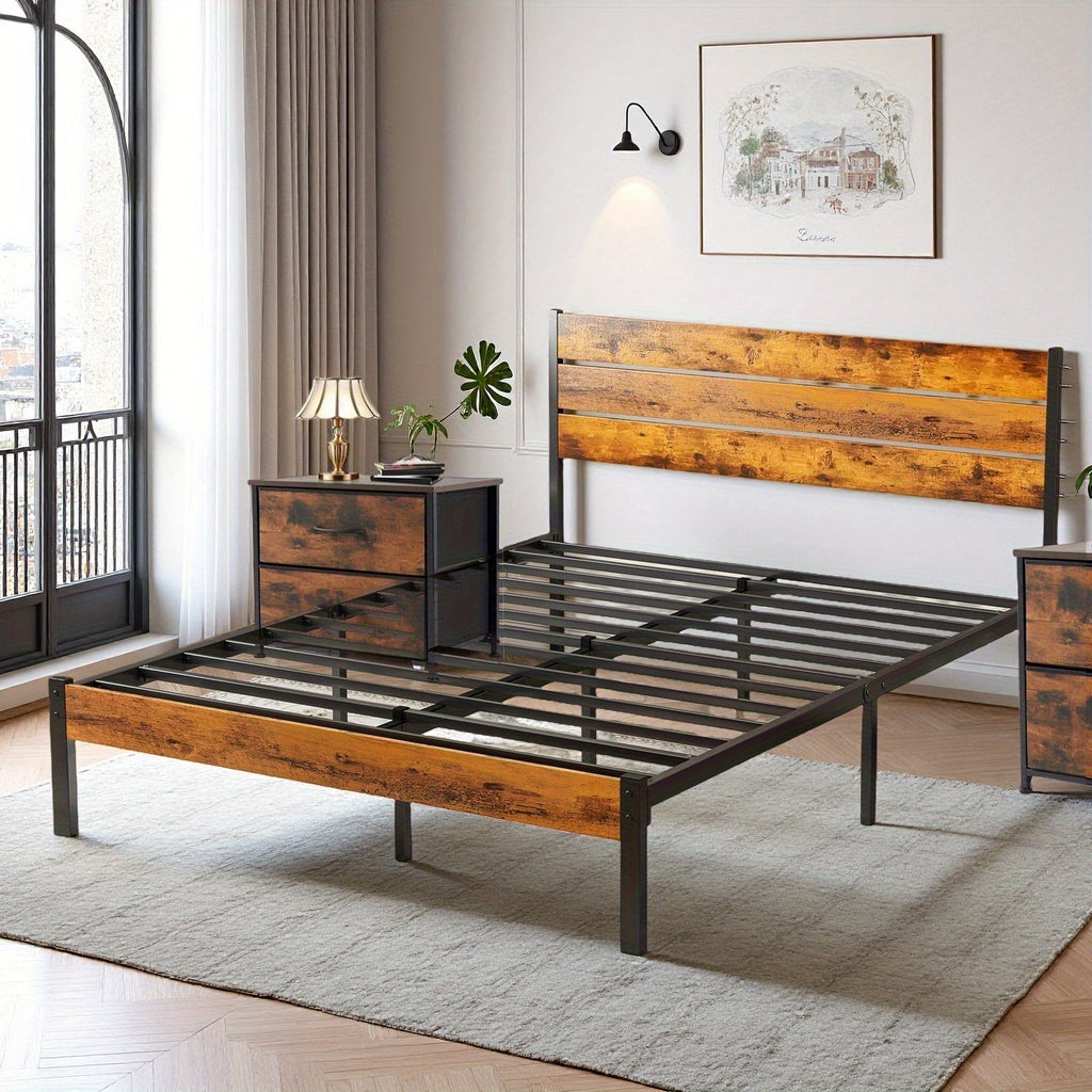 Metal Frame Bed Frame with Headboard No Box Spring Needed, Sturdy Wood Slats Support 800 lbs, Twin Full Queen, Bedroom Platform Bed