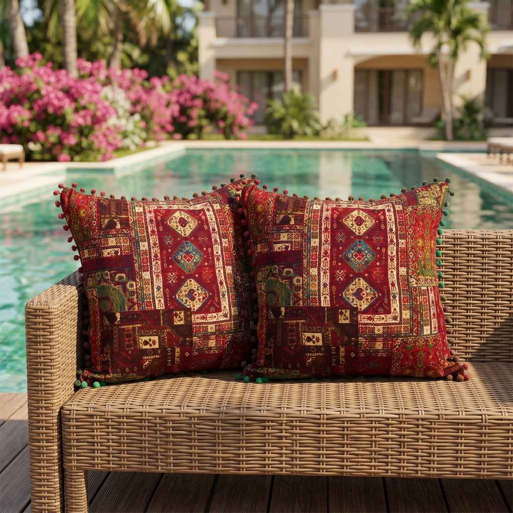2-Pack Turkish Moroccan Throw Pillows with Inserts Reversible Floral Boho Decorative Pillow 18x18 Inch Polyester Square Cushion Zip Cover for Sofa Couch Bedroom Living Room 7 Colors