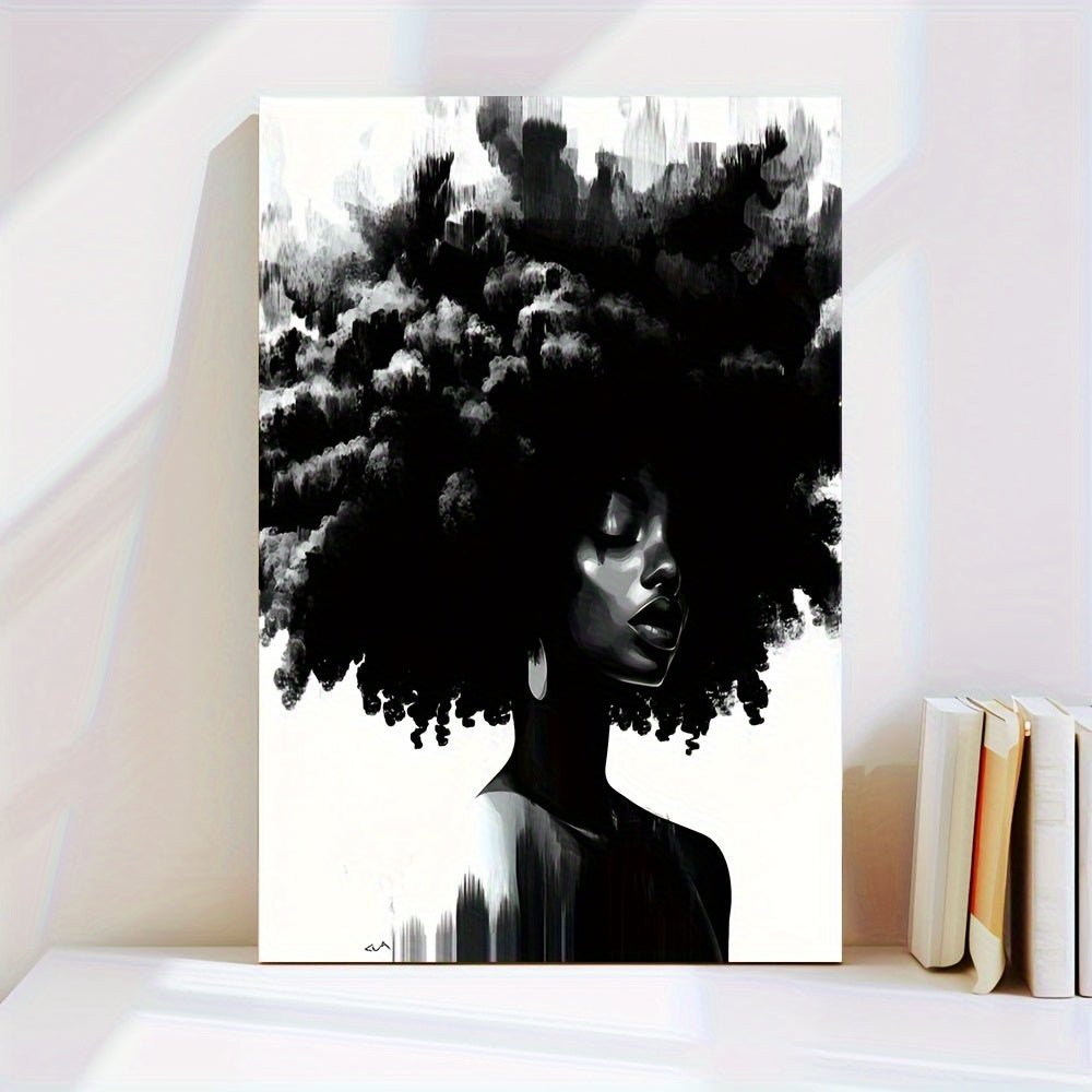 Framed Black & White Abstract Lady Canvas Wall Art Large Farmhouse Orange Halloween Decor – Decorative Painting for Living Room Bedroom, Unique Room Decor Gift, All Saints' Day
